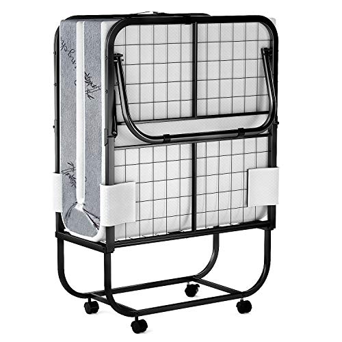 Foxemart Folding Bed with Mattress Portable Foldable Guest Beds Cot Size Rollaway Beds