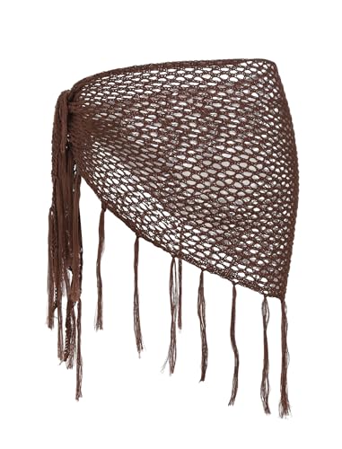 Image of ZAFUL Sarong Coverups for Women Beach Vacation Fishnet See Thru Tie Side Bathing Suit Cover Up Mini Skirt
