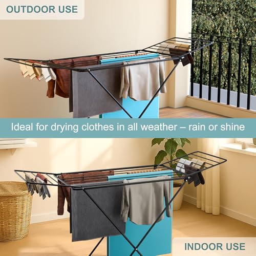 Image of Kuber Industries Extra Strong 5.8 Kg Foldable Metal Clothes Drying Stand for Indoor & Outdoor | Laundry Rack, Clothes Dryer Stand for Adult & Kid Cloth | Black