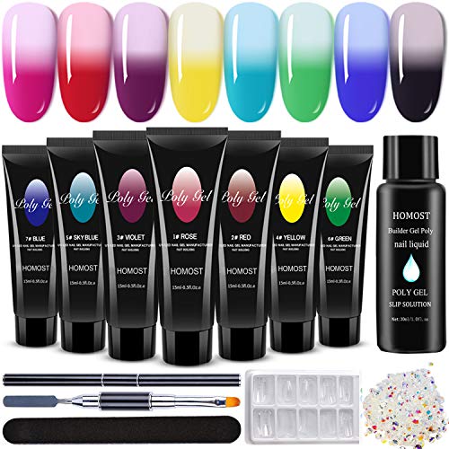 HOMOST Polygel Nail Kit, Temperature Change Polygel Nail Starter Kit, 8 Colors Builder Gel Extension Nail Gel Kit