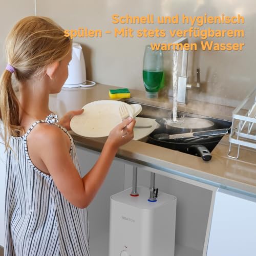 Warmwasserspeicher Untertischboiler 6L 2000W Druckfest Warmwasserboiler mit Sofort Warmwasser, Energiesparend Einfache Installation, SPCC Gehäuse Wasserdicht, Boiler für Küche Badezimmer