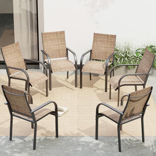 Mdeam Patio Chairs Set of 6 330 LBS Capacity 17.83 Widened Outdoor Dining Chairs with All Weather Quick-Drying Textilene & Metal Frame Patio Furniture for Lawn Balcony Porch Garden Backyard Brown