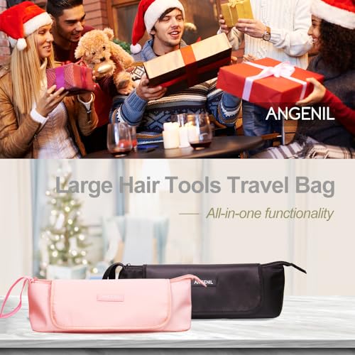 Image of ANGENIL Large Flat Iron Mat with Heat Mat for Curling Iron Hair Curler Hair Straightener Brush Hair Dryer Portable Hot Tool Organizer for Women, Black, Travel Storage