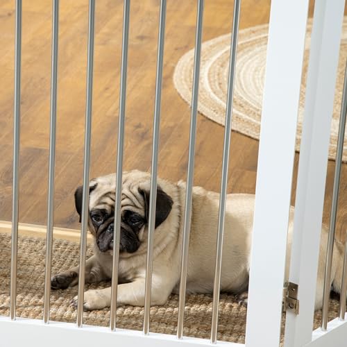 PawHut Absperrgitter Hund Freistehendes Schutzgitter mit Füßen 154 x 80 cm Hundegitter Klappbar Treppenschutzgitter Treppengitter Hundeabsperrgitter für Treppen, Türen, Küche, Flur, 3 Paneelen, Weiß