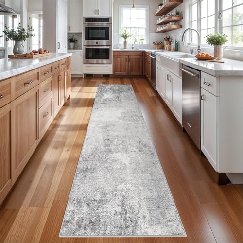RUUGME Washable 3x14 Hallway Runner Rug - Runner Rugs Modern Stain Resistant Indoor Mat Rug Runner for Laundry, Bedroom Non Slip Rubber Backing Thin Hallway Runner Rug Low Pile Carpet 3x14 Grey