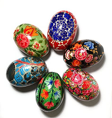Baba Art And Crafts Wooden Kashmiri Paper Mache Happy Blessing Coloured Decorative Easter Eggs -Set of 12 - Image 1