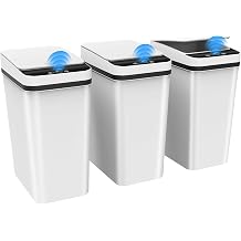 3 Pack Automatic Small Bathroom Trash Can with Lid - 2.5 Gallon Touchless Garbage Can, Motion Sensor Smart Trash Bin, Slim Dog Proof Trashcan, Waterproof Wastebasket for Bedroom Office Kitchen White