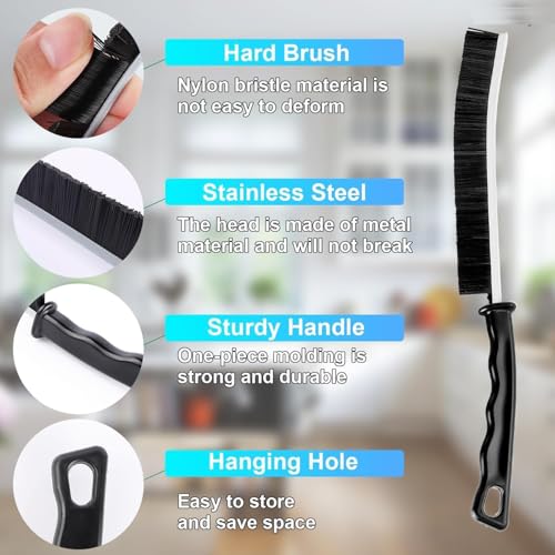 Image of Boniry Mini Gap Bathroom Cleaning Brush, Multipurpose Toilet Cleaner Brush, Hard Bristle Crevice & Tile & Window Cleaning Tools, Kitchen & Stove Cleaner Brush (3 Gap Brush, Black)