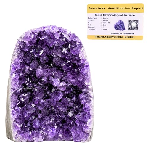 Image of Amethyst Crystal Stone Certified Cluster, 1 to 1.5 KG | Raw Amethyst Stone Original Certified for Energy Cleansing, Meditation, Chakra Balancing, Healing and Decoration Gift
