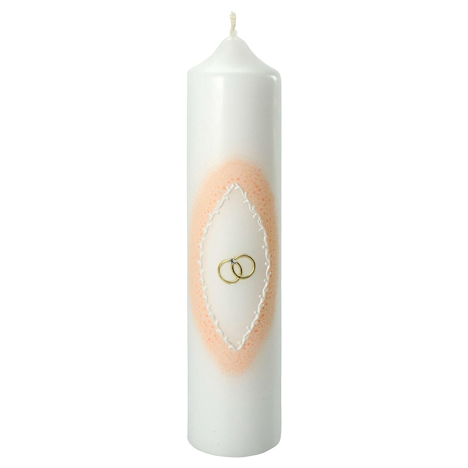 Wedding Candle, Pink mandorla-Shaped Aureola with Golden Rings, 265x60 mm