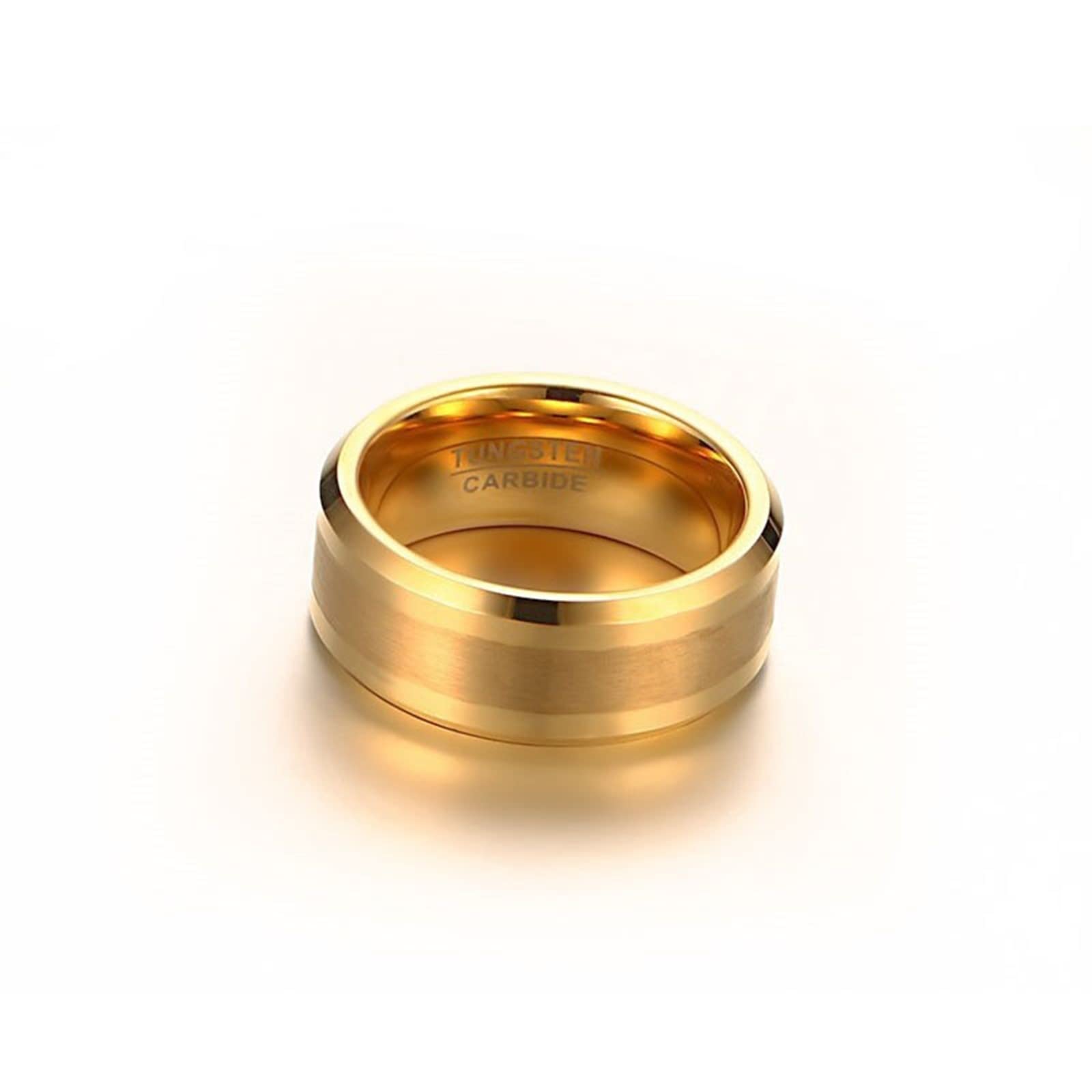 Gualiy Collar de acero de tungsteno para parejas, collar de anillos a juego para parejas, anillo dorado cepillado de 8 mm, collar de borde biselado, No es una piedra preciosa