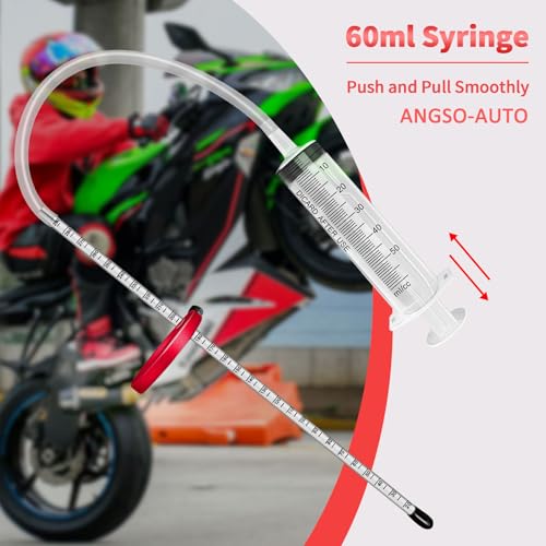 Image of 2025 Upgrade Fork Oil Level Measurement Tool - Accurate 300 mm Markings - Gauge Tool with 60 ml Syringe and Adjustable Ring - Compatible with Mountain Bikes, Motorcycles (Red)