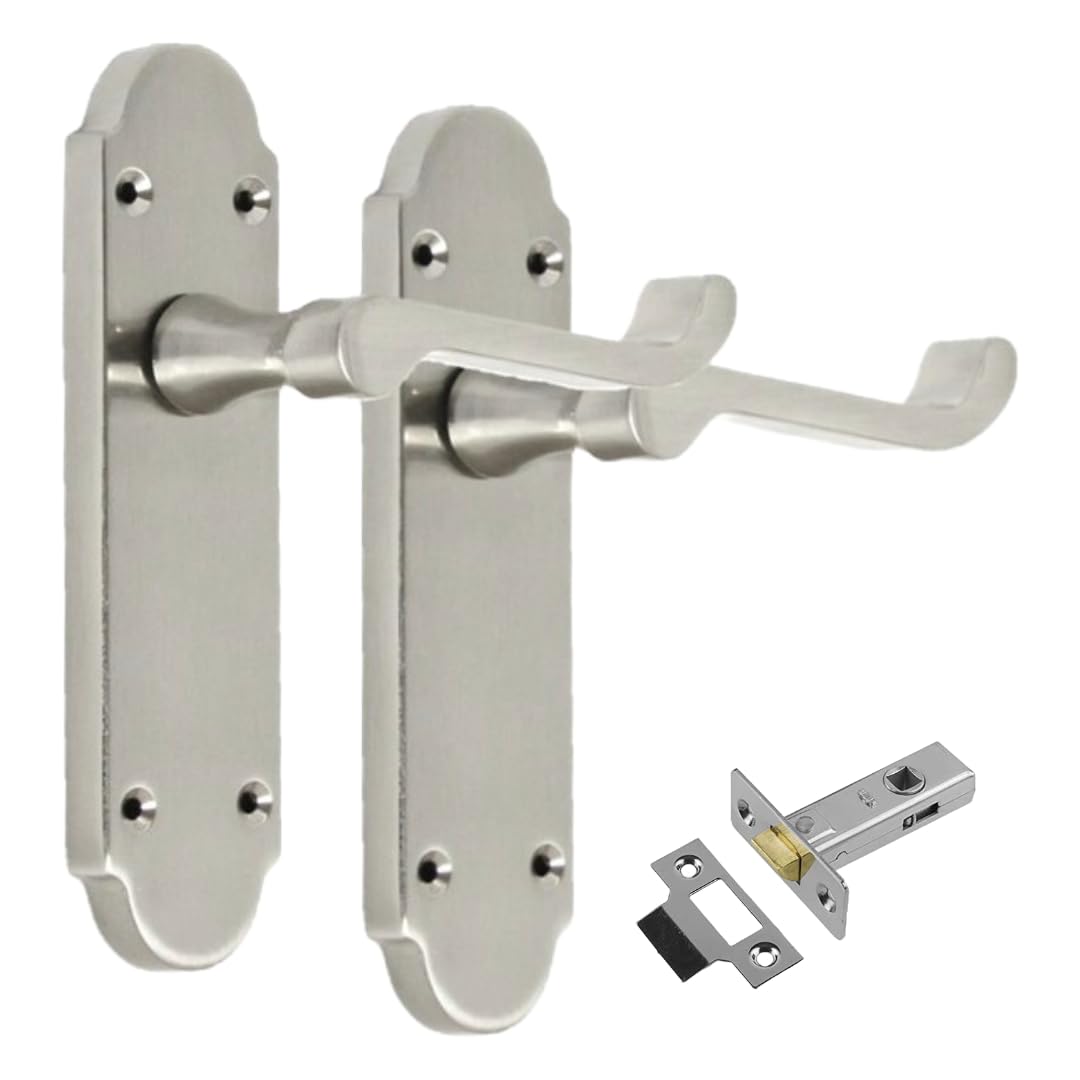 Epsom Door Handle Victorian Scroll Satin Nickel Internal Door Handle Set – Lever on Backplate 170mm x 42mm – Includes Tubular Latch – 1 Pair