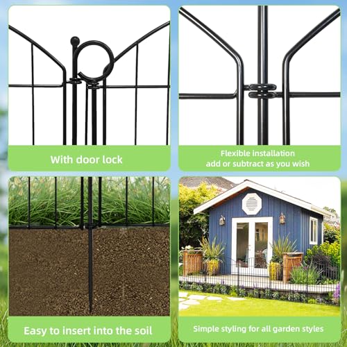 Image of Decorative Garden Fence 32in (H) x12ft (L), 5 Pack No Dig Fence Animal Barrier for Dog with Lock, Arched Flower Bed Edging, Wire Border Panel Fencing for Yard Patio Outdoor Decor