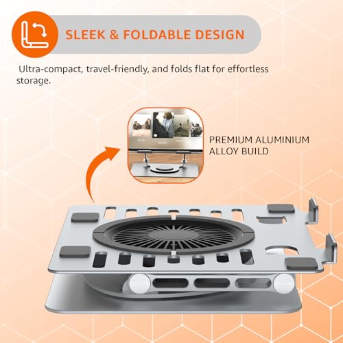 amazon basics Laptop Stand with Cooling Fan, 360° Rotating Base, Adjustable Height & Angle, RGB Lights, Aluminium Alloy Body for Upto 15.6” Laptops... - Image 4