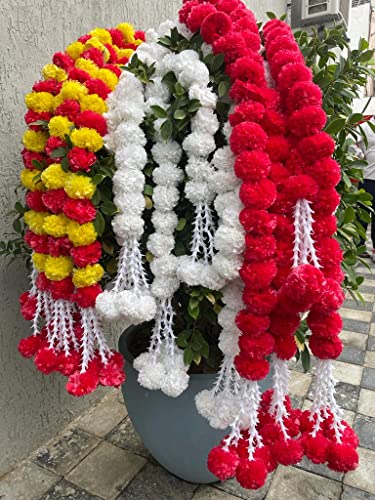The Art Box Marigold Garland Diwali Decorations Wedding Decorations Artificial Flowers Fake Flowers Fall Garland Christmas Decor Flower Garland Strands, Pack Of 5 Pcs - 5 Feet Each, White Color #TOP6