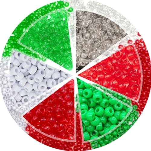 Yxtwaeh 1200 Pcs Christmas Pony Beads Glitter Plastic Beads for Christmas Necklaces Bracelets Earrings Crafts Making 6 Colors 6 * 9mm