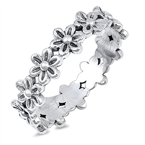 Plumeria Flower Eternity Promise Ring .925 Sterling Silver Daisy Band Size 8