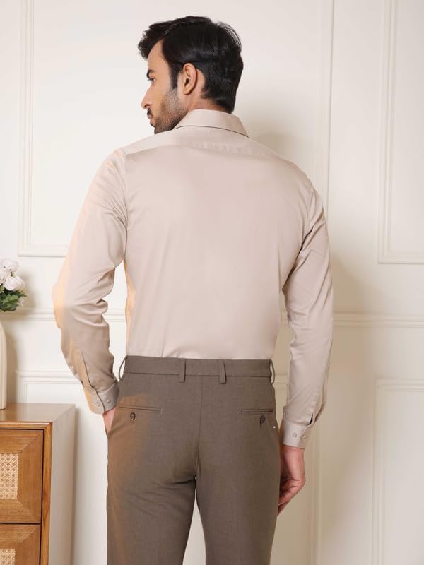 Image of SUBTRACT Men's Slim Fit Solid Spread Collar Cotton Satin Evening Shirt | Stylish Men's Wear Shirt for Office or Party