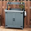ARTPOWER Outdoor Potting Bench Table, Wooden Potting Work Bench with Storage Cabinet and Galvanized Steel Tabletop, Pine Wood Potting Table for Indoor/Outdoor Garden Patio