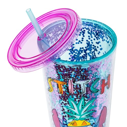 Image of Silver Buffalo Disney Lilo and Stitch Pineapple, Plastic Cold Cup, 32oz | Confetti, Includes Lid and Straw, 0.95 Liters