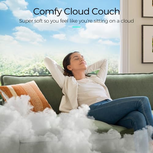 LINSY HOME 123'' Modular Sectional Sofa Green Couch Corduroy Cloud Couches for Living Room, L Shaped Couch with Movable Ottoman, Modern Cloud Sectional Sofas for Bedroom and Apartment, Green - Image 5