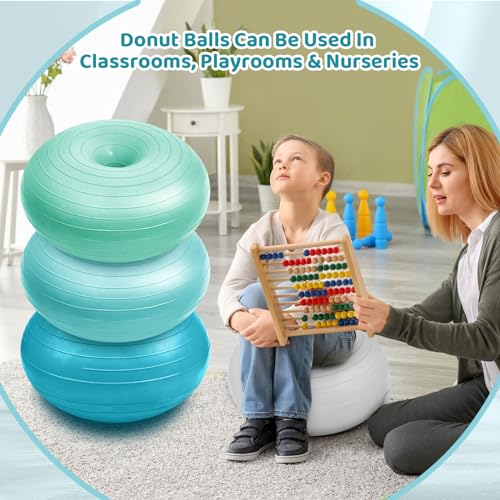 Image of Lewtemi 4 Pcs Flexible Seating for Classroom Elementary, 20'' Yoga Inflatable Ball Chair for Kids, Wobble Chair Donut Ball Chairs with Inflator for Student Sensory Balance Exercise (Trendy Color,)