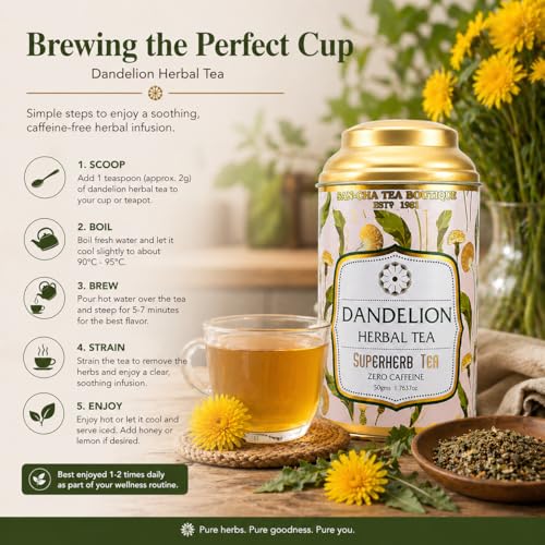 Image of Sancha Tea Boutique, Dandelion Tea, Superherb Herbal Tisane, Supports Fatty Liver Detox, Caffeine Free, 50 Loose Leaves (Pack of 2)