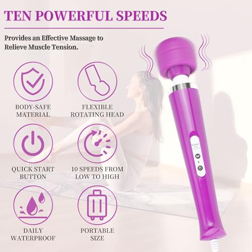 Image of Wired Wand Massager for Women, 10-Speed Electric Handheld Deep Tissue Massager, Powerful Plug-in Full Body Muscle Recovery Tool for Neck, Back, Shoulder & Foot Relief (Purple)