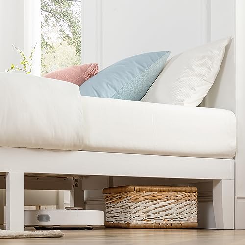 Mellow Naturalista Classic 12 Inch Solid Wood Platform Bed with Wooden Slats, Full, White