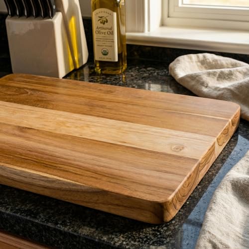 Bare Decor Zoe Butcher Block Countertop Cutting Board in Solid Teak Natural Wood 18x12x1.25 by Bare Decor - Used condition - Image 7