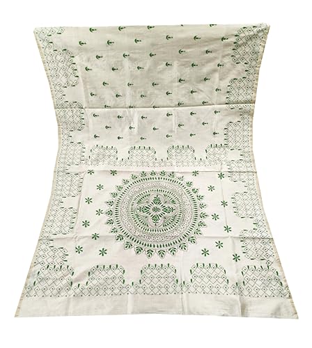 Image of SHRISTI CLOTHINGS Women's Hand Embroidered Cotton Silk Kantha Stitch Saree with Blouse Piece (SB420324 TWD81)