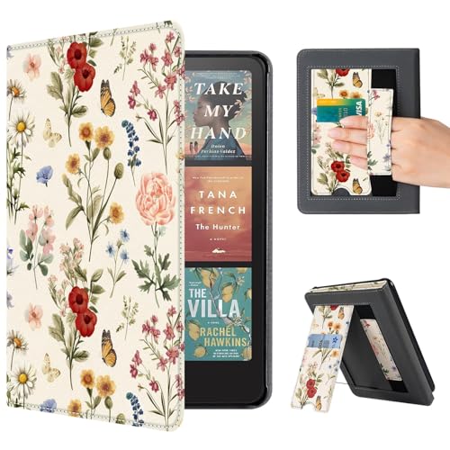 Image of CoBak Case with Stand for Kindle Paperwhite 12th Gen 2024 Released (7 inch) & Kindle Colorsoft Signature Edition - Durable PU Leather Cover with Auto Sleep Wake, Card Slot, Hand Strap Feature, Floralia