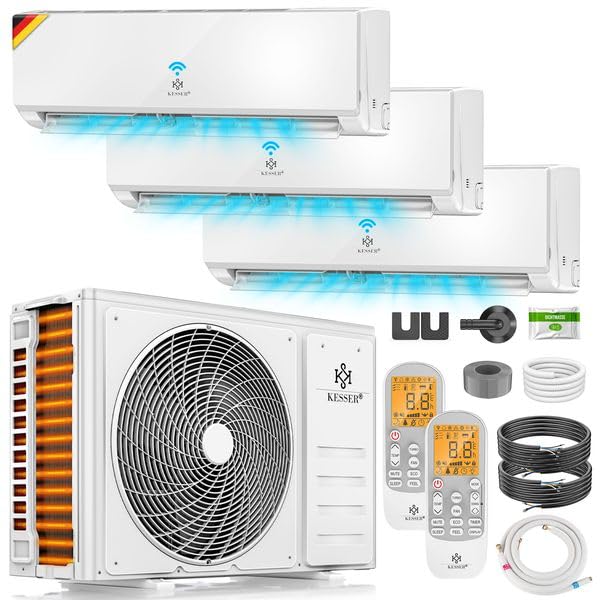 KESSER® Climatiseur multisplit 3 unités intérieures, 27000 BTU, climatiseur split avec WiFi/application, chauffage et refroidissement, inverter, mode éco,...