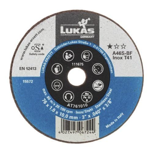 LUKAS ERZETT 50 discos de corte T41 para acero inoxidable 50 x 1 mm recto | orificio 6 mm | para lijadora recta - 7 x 7 x 10 cm