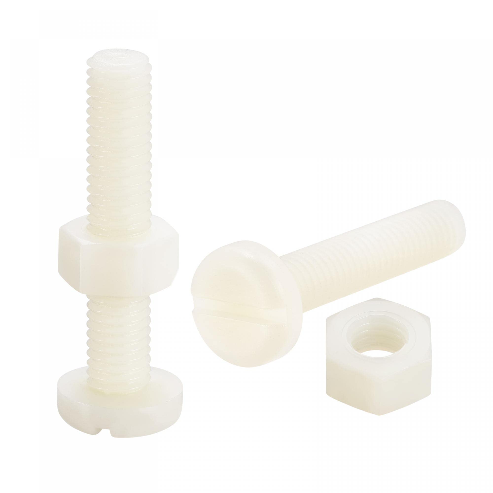 uxcell 20 Pairs Nylon Screw Nut Assortment, M8x40mm Slotted Pan Head Screws & M8 Hex Nuts for Machinery, Electronics, White