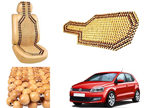 Image of Car Bead Seat Wooden Beads Cushion Cover Pad for Volkswagen Polo, Acupressure Sitting Seat Cover | Cream Color - Pack of 1