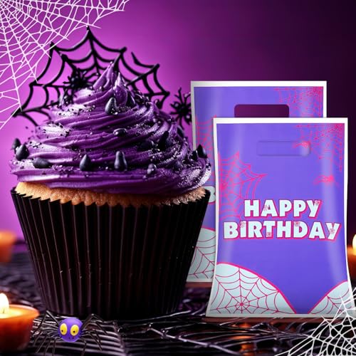 Image of 50 Pcs Birthday Party Favors Goodie Bags Cartoon Candy Gift Bags for Cartoon Theme Party Decorations Goodie Supplies Halloween Treat Bag Baby Shower Favors(Purple,Spider)