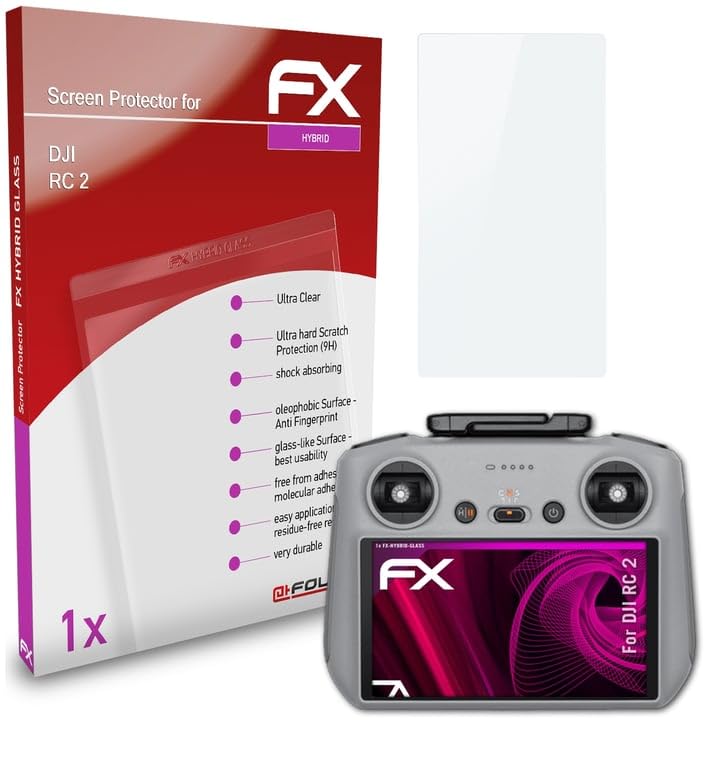 atFoliX Plastic Glass Protective Film compatible with DJI RC 2 Glass Protector, 9H Hybrid-Glass FX Glass Screen Protector of plastic