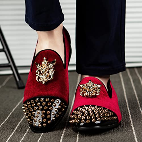 Image of Meijiana Mens Velvet Loafers Dress Shoes with Metal Embellishments Party Luxury Loafer Shoes