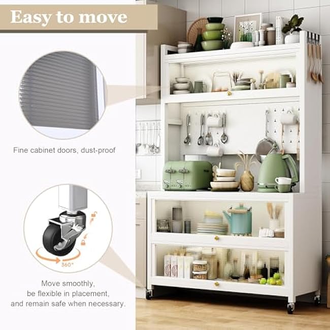 Wheeled Sideboard Kitchen Rack with Locker Hole Board Kitchen Storage Cabinets Wear Resist Multi-Layer Floor Storage Cabinet Microwave Oven Pot Oven Rack-Sc8MHfRE