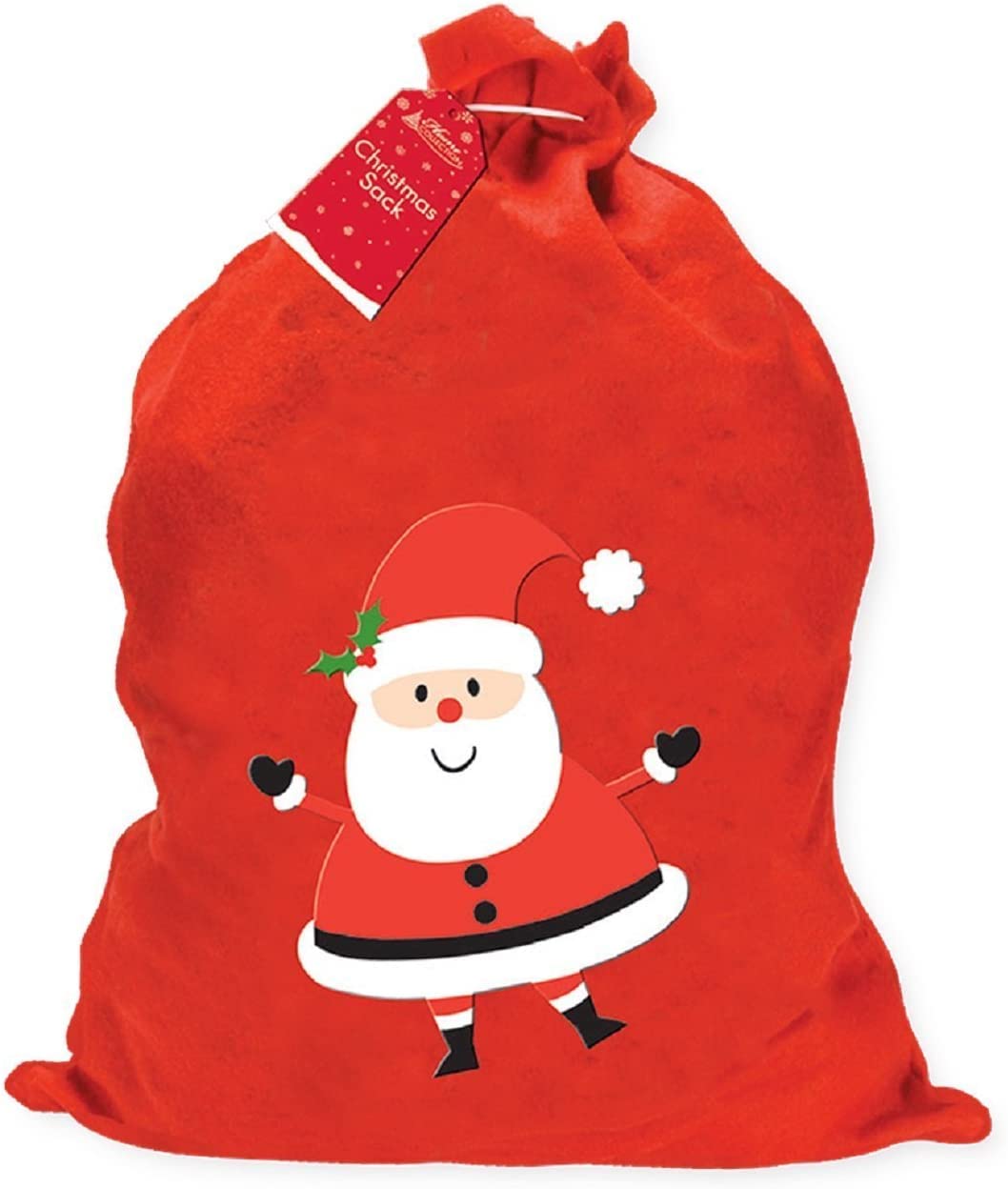 Robelli Red Felt Christmas Sack - Smiling Santa (60Cm X 48Cm)