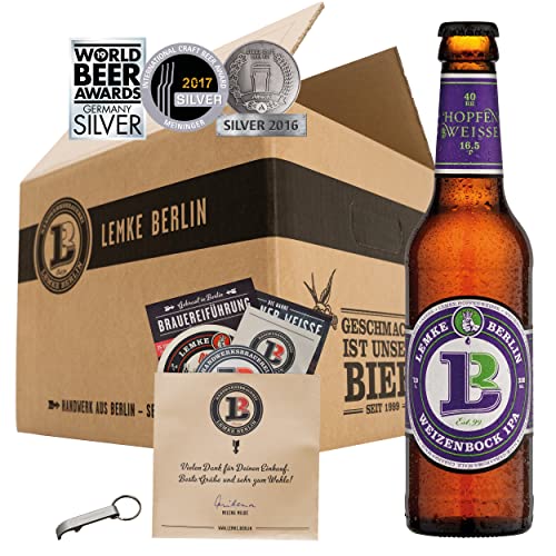 LEMKE Berlin Hopfenweisse | Weizenbock India Pale Ale | IPA Bock Starkbier, Craft Beer aus Berlin, Bier Geschenk für Männer, starkes Bier (10 x 0,33l) | inkl. 0,80 € Pfand Cover