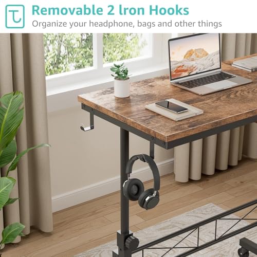 Image of Small Portable Rolling Standing Desk - 32 Inch Adjustable Height Mobile Stand Up Desks with Wheels for Treadmill Walking Pad, Teacher Podium for Classroom, Couch Sofa Side Laptop Table, Rustic Brown