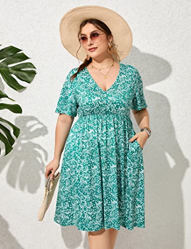 Image of ShopWonder Plus Size Dress Women's V Neck A-Line Knee Length Wrap Swing Dresses Plus Size A Line Party Mini Dress