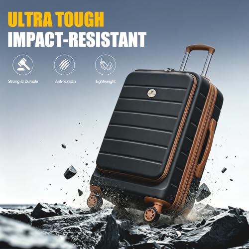 Image of Keytang Classic Light Weight Hardside Expandable Spinner Wheels Luggage Suitcase W /TSA Lock,3 Piece Set,Black Brown