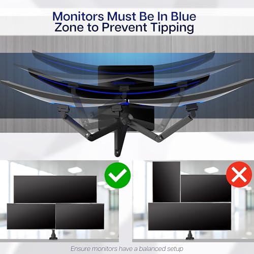 Image of VIVO Pneumatic Arm Triple Ultrawide Monitor Desk Stand for Up to 49 inch Screens with Tempered Glass Base, Holds 3 Ultra Wides Up to 33 lbs Each, Black, STAND-V300FG