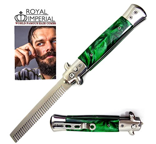 Royal Imperial Metal Switchblade Pocket Folding Flick Hair Comb For Beard, Mustache, Head GREEN MIST Handle ~ INCLUDES Beard Fact Wallet Book ~ Nicer Than Butterfly Knife Trainer Royal Imperial Metal Switchblade Pocket Folding Flick Hair Comb For Beard, Mustache, Head GREEN MIST Handle ~ INCLUDES Beard Fact Wallet Book ~ Nicer Than Butterfly Knife Trainer