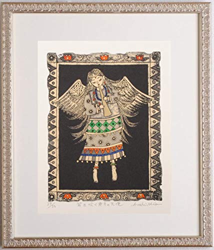 朝日みお　版画　額付き　ナンバーあり Amazon | 朝日みお 「笛を吹く東方の天使」 天使 絵画 銅版画