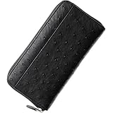 [三京商会] 財布 レディース メンズ オーストリッチ レザー 本革 ハーフポイント 長財布 ラウンドファスナー (ブラック)